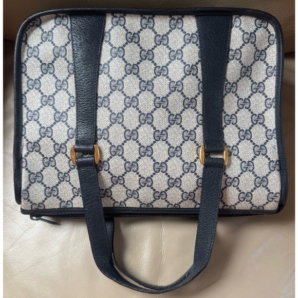 Authentic Vintage Gucci Monogram Canvas Black Leather Crossbody Bag - Picture 2 of 16